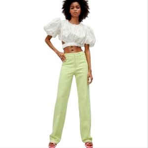 ZARA Lime Green Straight Gingham Trousers Size Small